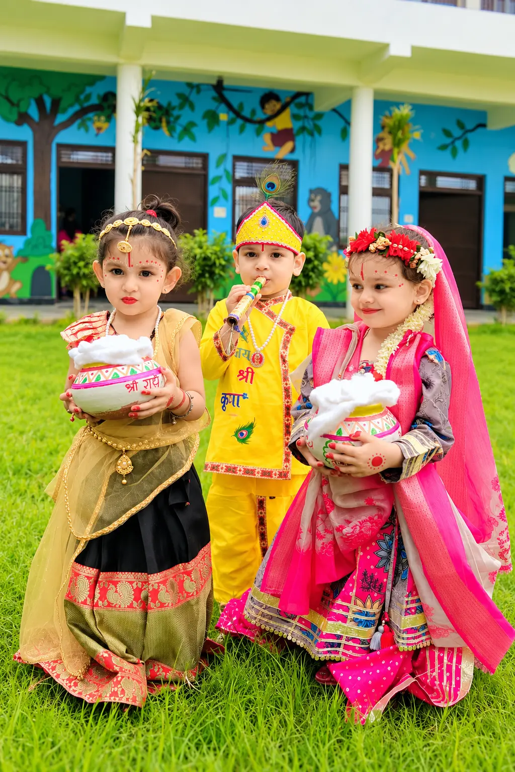Young students celebrating Janmashtami in traditional dress