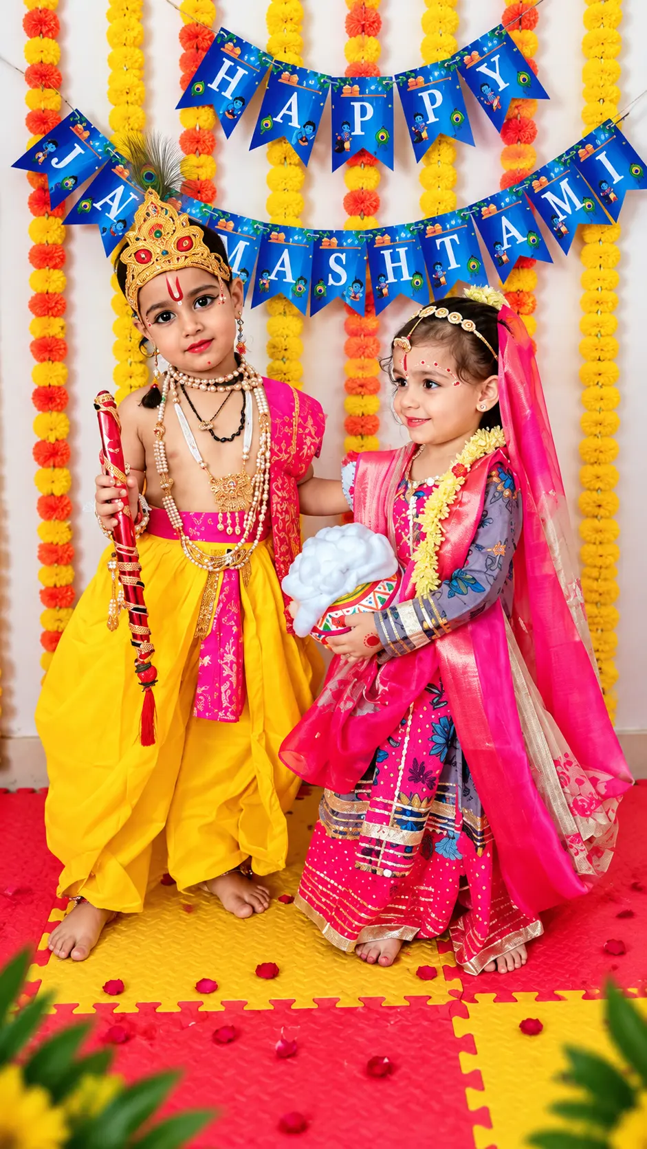 Children taking part in the school Janmashtami festivities
