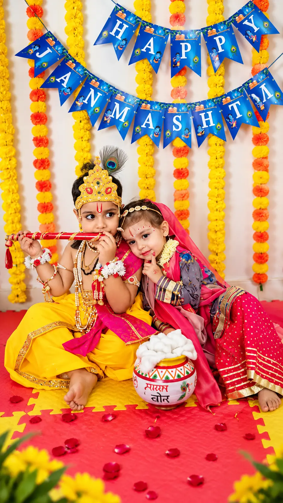 Students posing during the colourful Janmashtami celebration