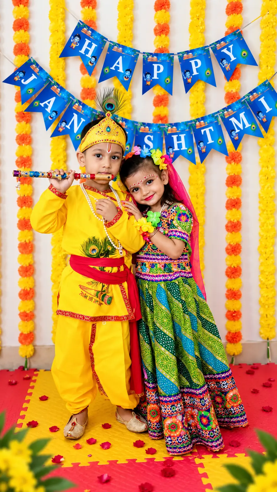 Traditional Janmashtami costumes worn by young students