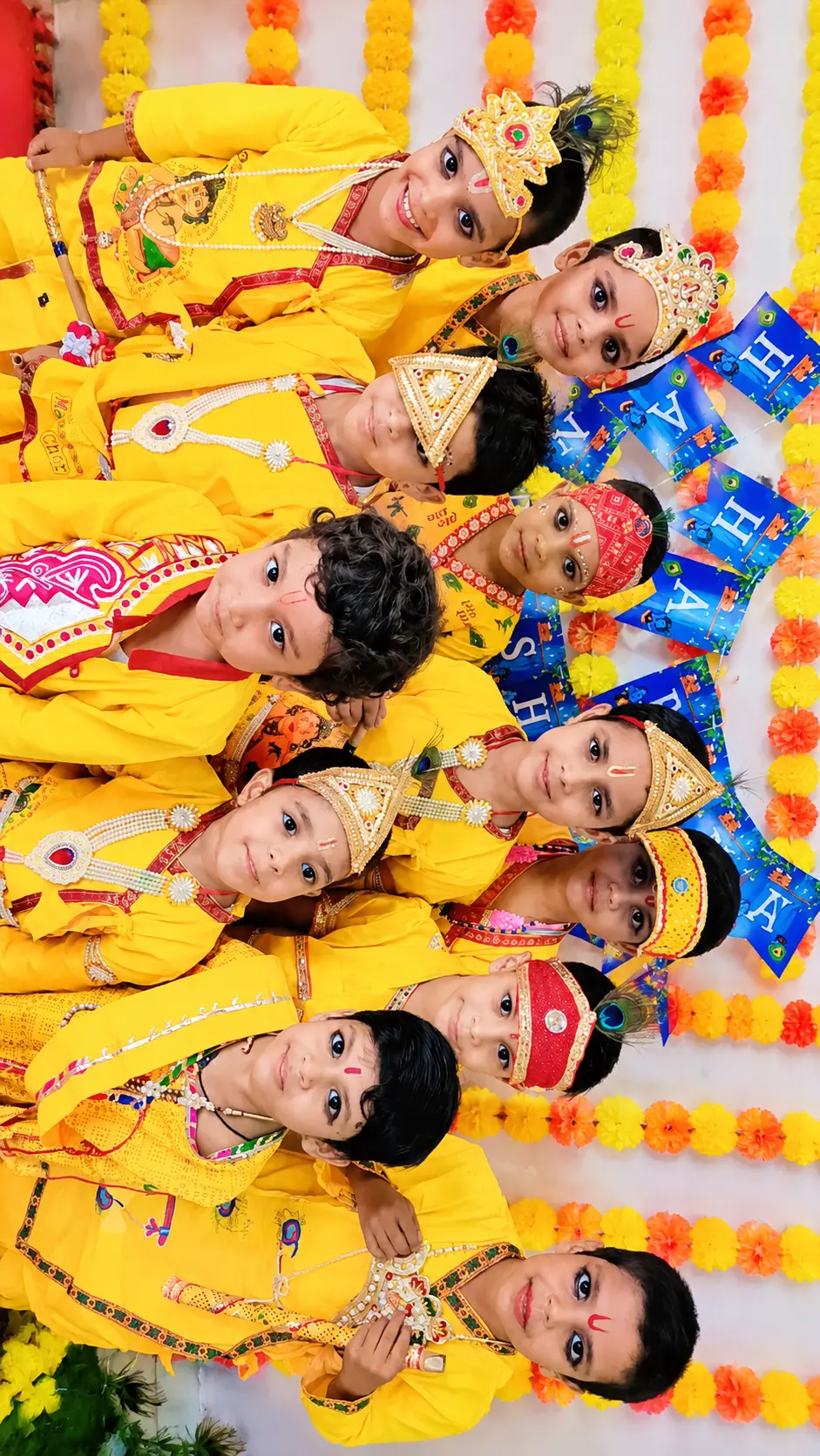Group of students dressed as Krishna for Janmashtami